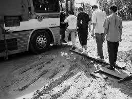 Riders boarding a bus